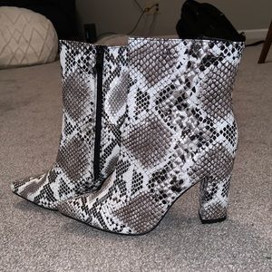 Snakeskin Print Heeled Booties